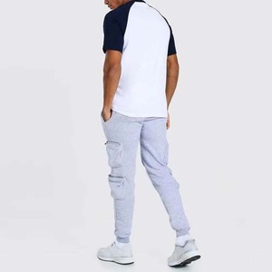 Camiseta de Hombre con Bloques de Color, Manga Raglán, Cuello Redondo, Manga Corta, Ajuste Holgado, Informal, 100% Algodón, Transpirable, Anti-Pilling, Blanca - Product Image 1