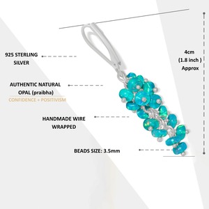Blue <b>Opal</b> Sterling Silver Rhodium Plated Dangle Drop <b>Earrings</b> Beaded Chain Flower Design for Women-Wedding Engagement Gift - Product Image 2