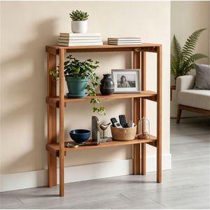 Scaffale Espositivo Portatile a 3 Livelli in Legno Naturale con Design a Doghe per Drenaggio, Organizzatore Pieghevole per Scarpe e Piante da Interno ed Esterno - Product Image 1