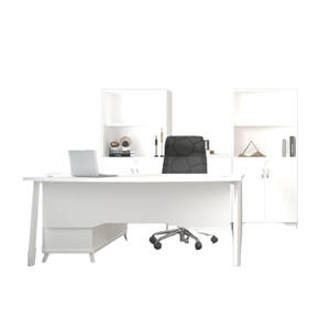 Modern Executive Office <b>Desk</b> White Wood Minimalist Design Freestanding Storage <b>Cabinet</b> Home Office Furniture - Product Image 3