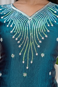 Fendy Silk Sequins Heavy Embroidered Tunic Top With Micro Cotton Lined Elastic Sharara Pants And Dupatta <b>3</b> <b>Piece</b> Set UV 157 - Product Image 5
