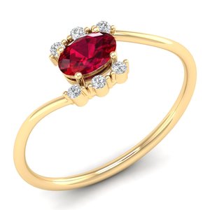 Bague de fiançailles REYES en or jaune 14 carats avec moissanite et rubis taille ovale, bijou précieux pour femme - Product Image 2