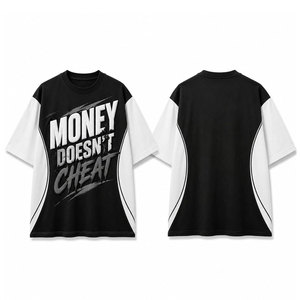 Camiseta de hombre oversize en contraste blanco y negro, de manga corta, cuello redondo, con diseño de letras estampadas, estilo urbano, tejida y con relieve. - Product Image 1