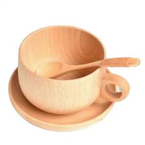 Ensemble tasse à café et soucoupe en bois naturel avec cuillère en bois, style japonais, tasse à thé, ensemble de tasses à expresso écologiques - Product Image 1