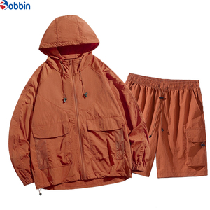 Comfortable Custom Logo Zip up Jacket Nylon Set Best Quality Windbreaker Hooded Set for Unisex Sun-Protected + Size Tracksuits - Product Image 1