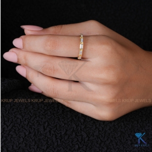 Horizontal Baguette Cut Lab Created Diamond <b>Stacking</b> <b>Ring</b> Yellow Gold Bar Set Wedding Anniversary Band Fine Jewelry - Product Image 6