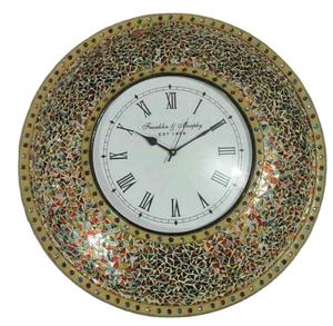 Grande horloge murale mosaïque en combinaison multicolore bleu et beige Luxe suspendu rétro engrenage bois silencieux grand bronze numérique - Product Image 1