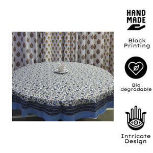 Handcrafted Block Printed Floral Elegant Cotton Dining <b>Table</b> <b>Cover</b>-Customizable Durable Eco-Friendly for Wedding Home Use - Product Image 2