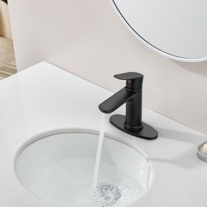 Rubinetto da Bagno Nero Opaco Monocomando a 1 o 3 Fori, Montaggio su Piano, con Due Tubi da 9/16 Pollici per Lavanderia - Product Image 3