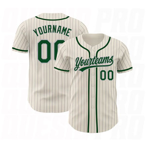 Custom Cream Gray Pinstripe Green Authentic <b>Baseball</b> Jersey Premium Quality Professional Sportswear Lightweight Breathable shirt - Product Image 1