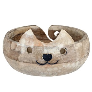 Cuenco de Madera Hecho a Mano para Hilos de Tejer y Ganchillo - Cuenco Grande de Almacenamiento de Hilos de Madera de Mango con Gancho y Accesorios de Tejer - Product Image 1