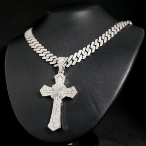 Iced Out 925 Sterling Silver Luxury VVS Moissanite Diamond Cuban <b>Chain</b> <b>Cross</b> Pendant Hip Hop Bling <b>Chain</b> Pendant For Unisex Wear - Product Image 4