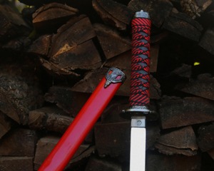 Couteau Red Dragon décoré, DIY, OEM, lame en acier Damas, bord droit, épaisseur 0,45 mm, manche en cuir, lame simple incluse - Product Image 5