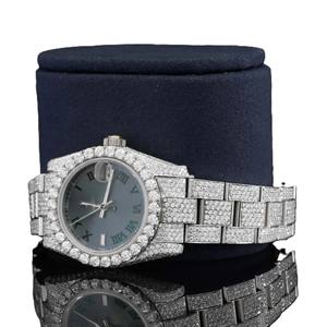 Montre de luxe pour homme avec chiffres romains, cadran vert, entièrement sertie de diamants Moissanite, date automatique, style Hip Hop - Product Image 3
