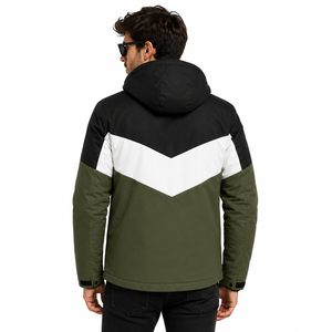 Veste matelassée à capuche pour homme, imperméable, coupe-vent, chaude pour l'hiver, à blocs de couleur, manteau décontracté d'extérieur, fournisseur OEM ODM avec logo personnalisé - Product Image 4