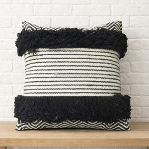 Funda de Cojín Bohemia de Algodón con Rayas Negras, Textura Acolchada y Cierre Seguro para Decoración de Sofás y Camas - Product Image 1