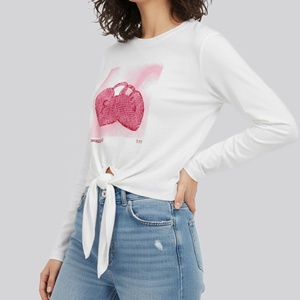 Latest Design Low Price Women's Casual <b>T</b>-<b>Shirts</b> with Hole Print 100% Cotton Custom Logo Bangladesh women <b>t</b>-<b>shirt</b> - Product Image 2