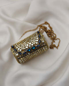 Premium Ethnic Kundan <b>Mirror</b> Stone Digital Printing Handmade Evening Bridal Clutch Mosaic <b>Crystal</b> Wedding Handbag - Product Image 1