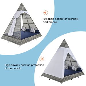 Tumbona de exterior GO de 90.5 pulgadas con almohadas de colores, tumbona de mimbre para patio con cojines grises y azules, conjuntos de jardín con forma de tienda de campaña - Product Image 3