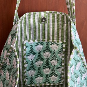 Hand Block Printed Cotton Tote Bag Women Bohemian Panelled Quilted Shopping Bag All Seasons Open Closure - Product Image 3