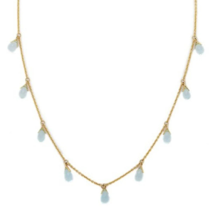 18K Yellow Gold Natural Blue Topaz Tear Drop Necklace with Diamond Accent - Product Image 1