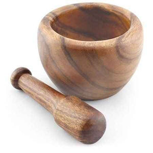 Mortero y Pilón de Madera Natural Hechos a Mano, Ecológicos, para Moler Especias y Hierbas, Herramienta Manual de Cocina para Ajo, Okhli - Product Image 1