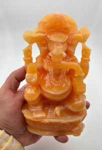 Estatua de Piedra Tallada a Mano del Dios Ganesha Naranja, Ídolo Hindú Decorativo, Ganesh Murti para el Hogar, Templo, Sala de Pooja, Regalo - Product Image 4