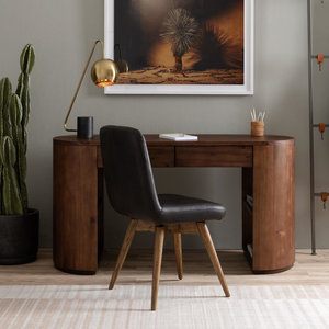 Modern <b>Wooden</b> Writing <b>Desk</b> with Two <b>Drawers</b> Walnut Finish Minimalist Home Office <b>Desk</b> Contemporary Study Table Bedroom Furniture - Product Image 2