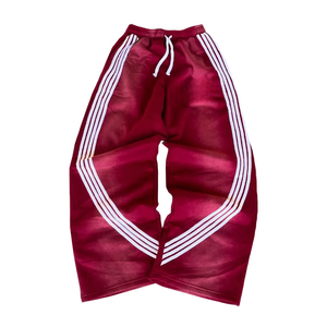 Pantalones Deportivos Personalizados para Hombre, de Cintura Alta, Estilo Baggy, con Franja Lateral Curva Bordada, Lavado Ácido con Efecto Desgastado, Pierna Ancha, Casuales - Product Image 3