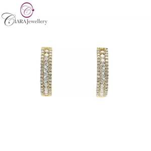 JUEGO DE CANALES MÁS VENTA 18K AU750 BLANCO SOILD/ORO AMARILLO PENDIENTE DE ARO EN FORMA OVALADA DE DIAMANTE NATURAL REAL - Product Image 1