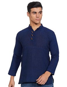 <b>Men's</b> Lightweight Cotton Nepali <b>Kurta</b> Short Length Full Sleeve Summer Tunic Adults Breathable Indian Pakistani Quick Dry - Product Image 3