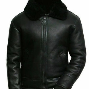 Wholesale <b>Men's</b> Casual Spring <b>Black</b> Sheepskin <b>Real</b> Leather Motorcycle Jacket Hood Zipper Closure High Quality Shearling Lining - Product Image 1