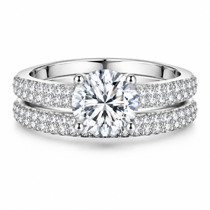 Brilliant Round Cut Cubic Zirconia Engagement <b>Ring</b> <b>Set</b> 925 Sterling <b>Silver</b> Pave Setting Classic Women's Jewelry - Product Image 3