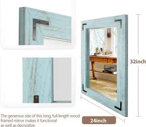 Rustic Distressed Blue Wooden Wall <b>Mirror</b> with Metal <b>Corner</b> <b>Brackets</b> Farmhouse Vintage Home Decor - Product Image 3