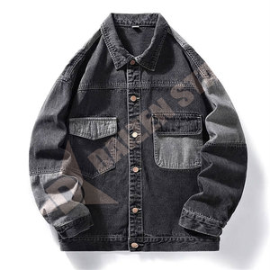Men's Black Denim Jacket Regular Fit Stonewashed Geometric Pattern Button Closure Casual Style Winter Polyester/Cotton Woven - Product Image 1