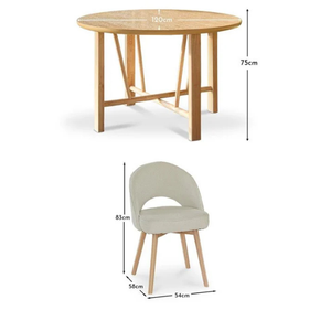 Juego de Mesa de Comedor Redonda Moderna de Madera de Teca Sólida con Acabado Natural y Base de Patas Cruzadas, Sillas de Comedor Tapizadas Contemporáneas - Product Image 6