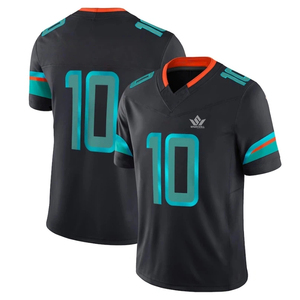 Maillots de football américain personnalisés pour hommes, noirs, col en V, manches courtes, numéros d'équipe sublimés, vêtements en polyester respirant - Product Image 2