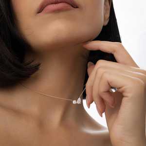 Collier pendentif Toi et Moi en diamant de laboratoire, taille poire, deux pierres, or jaune 14 carats, certifié IGI, chaîne fine, style minimaliste - Product Image 4