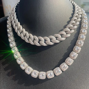 Women's 18K Gold Plated Cushion Cut Diamond Statement Necklace Geometric Fashion Party Jewelry Zinc Alloy Box Chain - Product Image 2