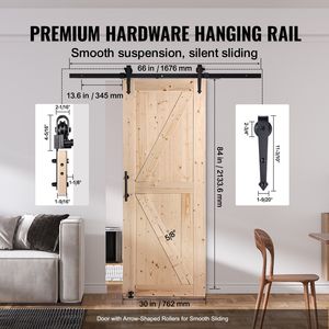 30 \ "X 84 \" Kit Hardware per porte scorrevoli in legno da fienile e silenzioso 8-in-1 piano maniglia per porta guida in legno di abete rosso lastra di legno facile - Product Image 4