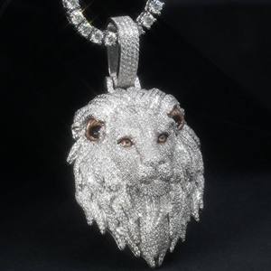 Colgante de Cabeza de León de Plata de Ley 925 con Moissanita, Colgante con Piedras VVS, Joyería Hip Hop para Hombre - Product Image 1