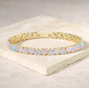 Heart Shape Ethiopian Opal Charm Bracelet in Sterling Silver Gold Plated Elegant <b>Fire</b> Opal Gemstone Luxury Jewelry Women - Product Image 3