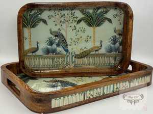 Bandeja de Servir de Madera de Ratán Grabada a Medida, Diseño Floral Moderno con Aves, Apta para Lavavajillas, Portátil, Flexible, Individual, para el Hogar - Product Image 4