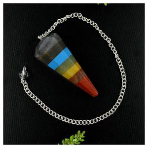 Péndulo Tallado de Piedras Preciosas de 7 Chakras con Cadena Plateada, Cristal Multicolor para Radiestesia y Meditación, Venta al Por Mayor - Product Image 4