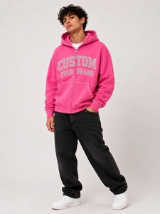 Sudadera con capucha rosa personalizada con cremallera y tachuelas para hombre, estilo oversize, moda urbana, con pedrería, casual, tipo jersey. - Product Image 3