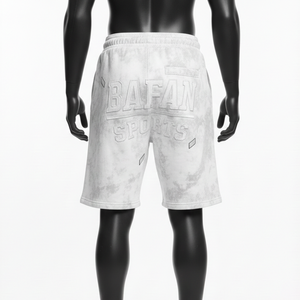 Shorts en molleton de coton premium 340 GSM, gris clair, effet délavé, avec patch embossé et logo personnalisé pour homme - Product Image 2