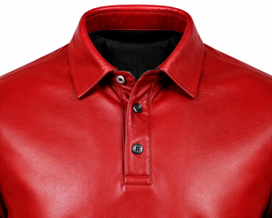 Camisa Polo de Cuero Roja para Hombre, Manga Corta, Casual, Color Sólido, Cuello con Botones, Ropa de Verano - Product Image 5