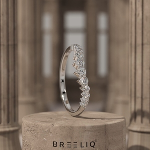 14K White Gold Graduated Diamond Wedding Band Curved Stackable <b>Ring</b> Round Cut Diamond Bridal Band Fine Jewelry - Product Image 1