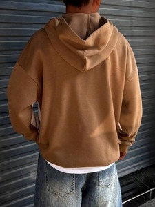 men hoodie heavy <b>weight</b> cotton fleece oversized drop shoulder acid wash distressed embroidery print pullover streetwear hoodie - Product Image 4