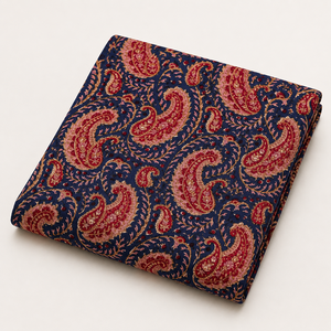 Tissu en coton bleu marine à motif floral cachemire imprimé à la main pour robe, kurta, couture, artisanat, textile de maison, vêtements, vente en gros - Product Image 4